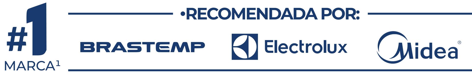 Promotional graphic with "#1 MARCA" and logos for Brastemp, Electrolux, and Midea.